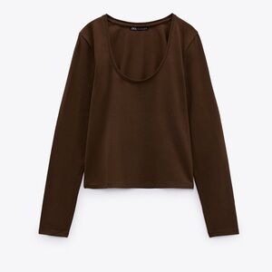 🤍 ZARA Basic Brown Stretch Long Sleeve Top